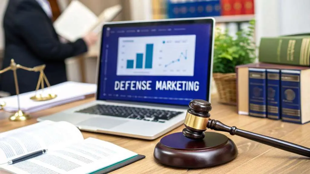 criminal defense marketing laptop gavel desk