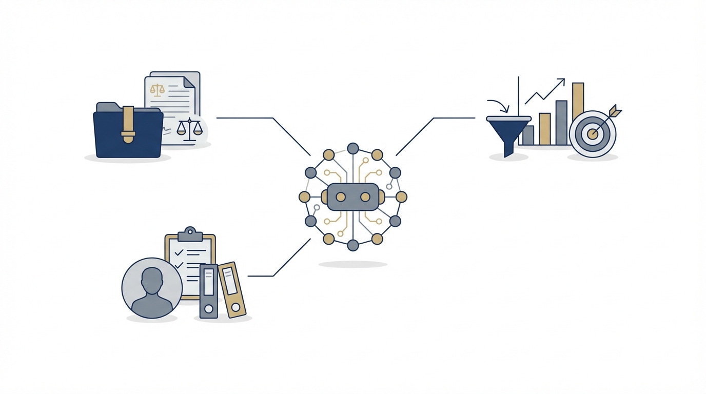 AI integrating with law firm operations illustration