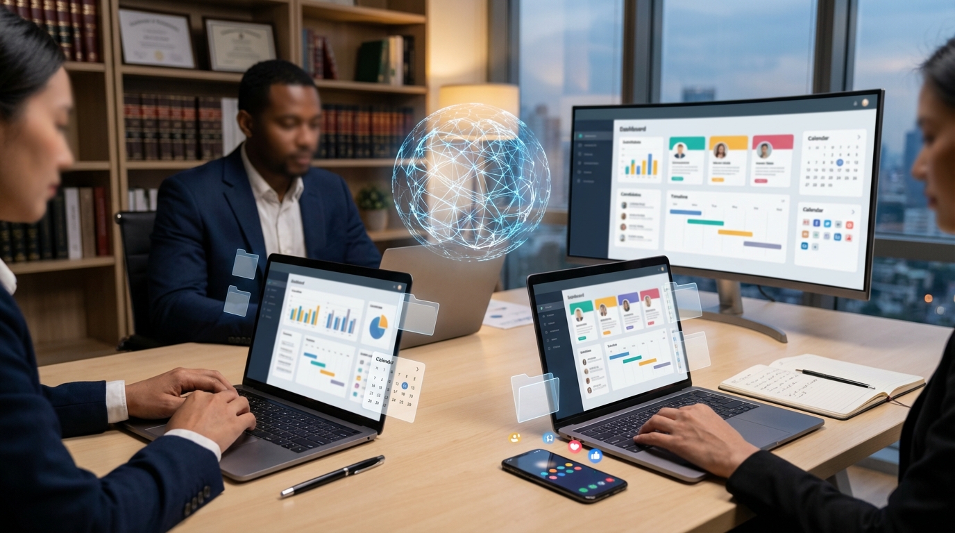 Modern hiring technology in a law firm recruiting room