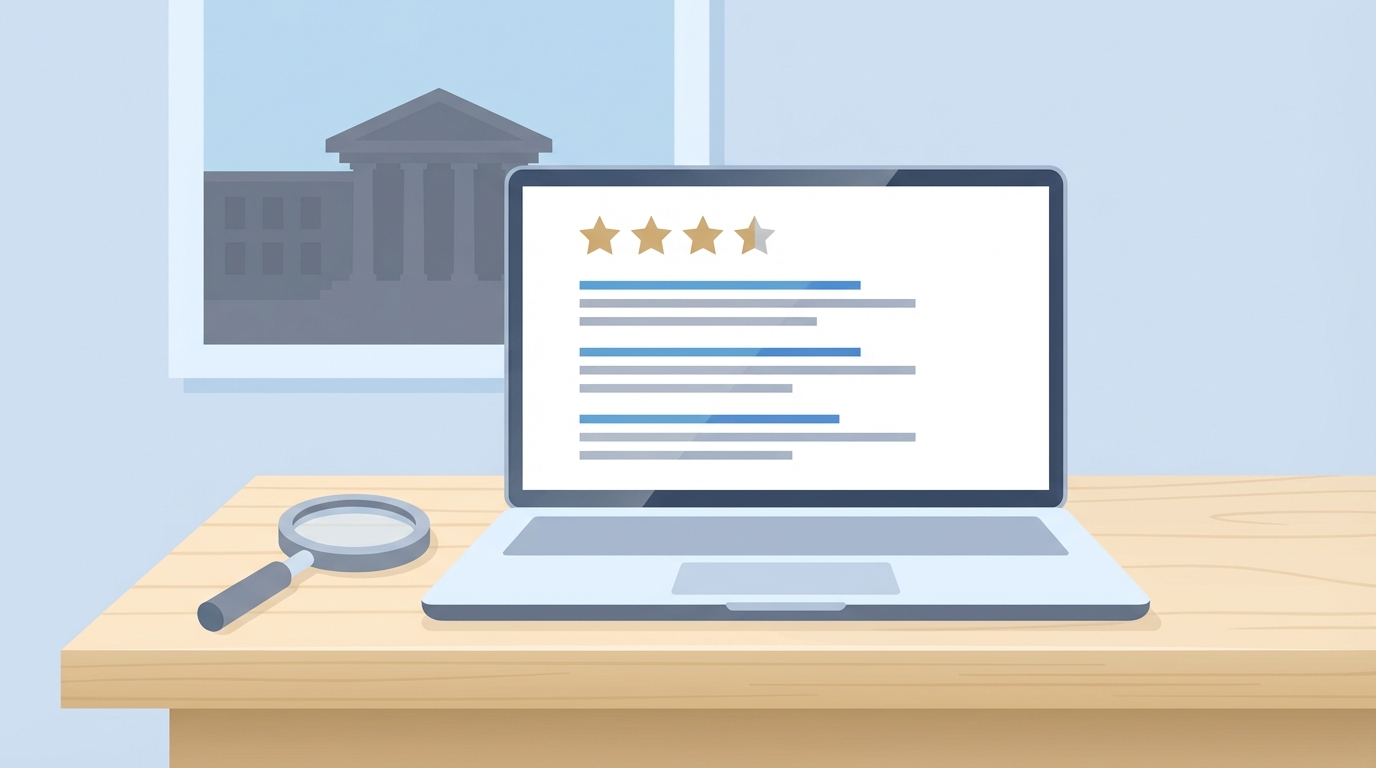 Law office desk illustration for reputation management