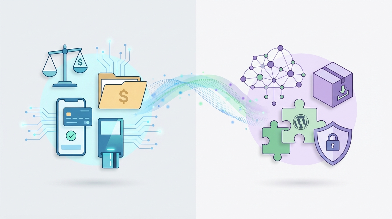 Embedded payments and federated WordPress repositories illustration