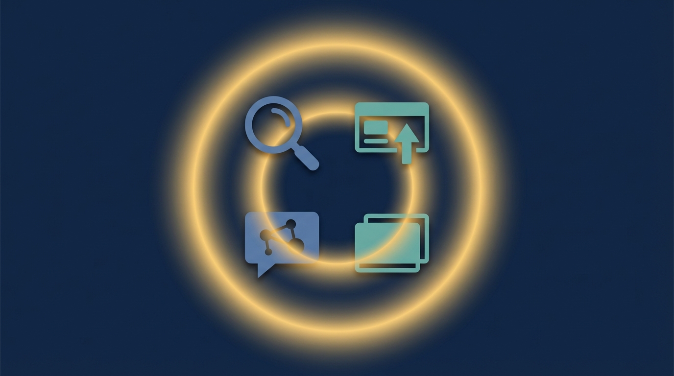 Halo effect visual showing a golden halo enveloping icons for organic search, paid search, paid social, and display advertising