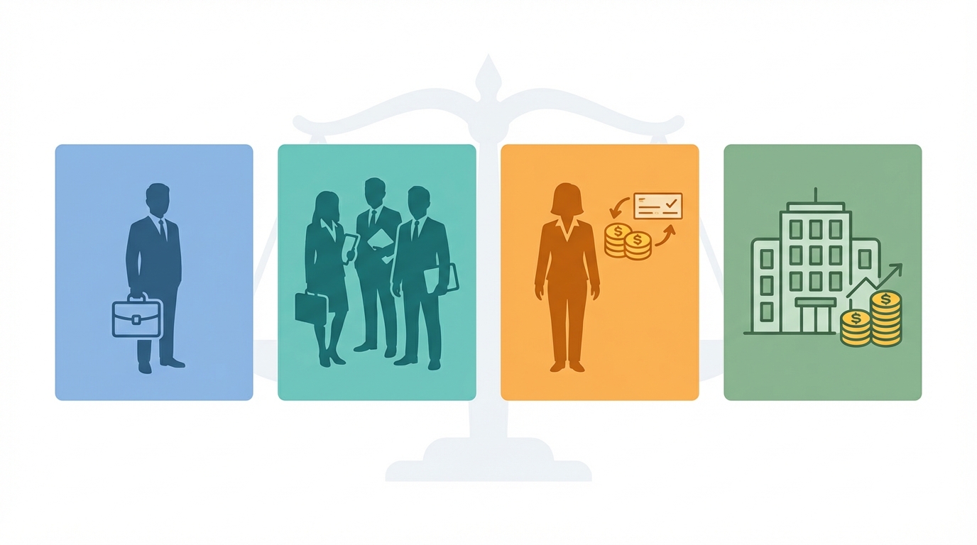 Simple visual showing four panels for single member LLC, multi member LLC, S corporation election, and C corporation election