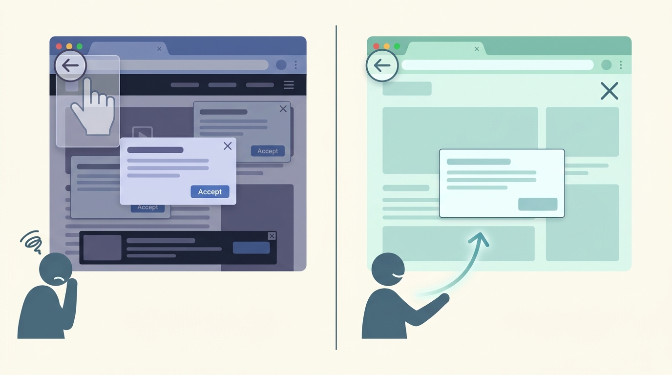User experience contrast before and after Google back button hijacking ban