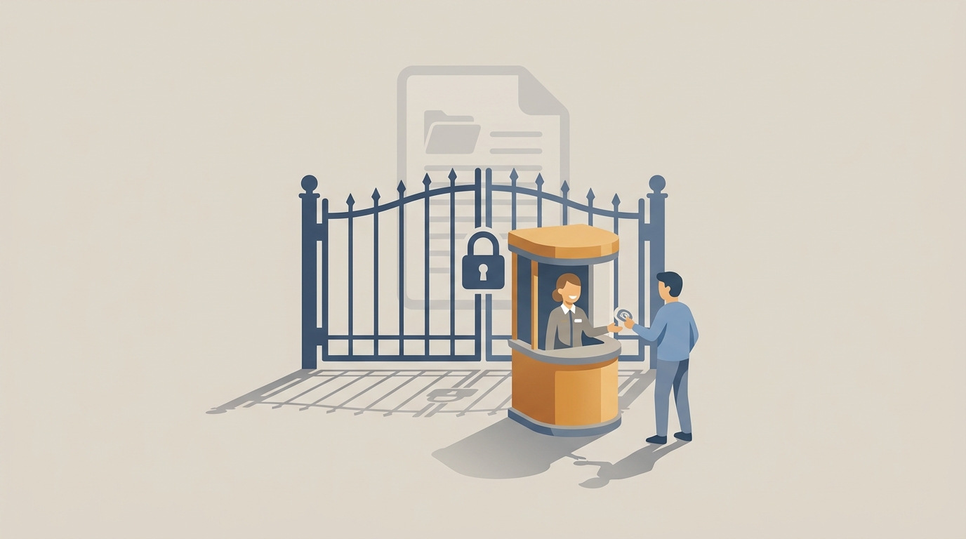 Locked gate and toll booth visual metaphor