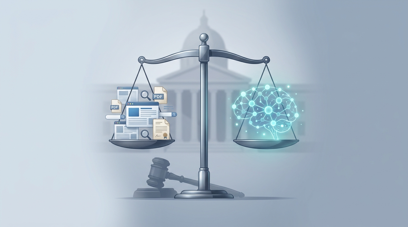 Scales balancing web pages and AI nodes