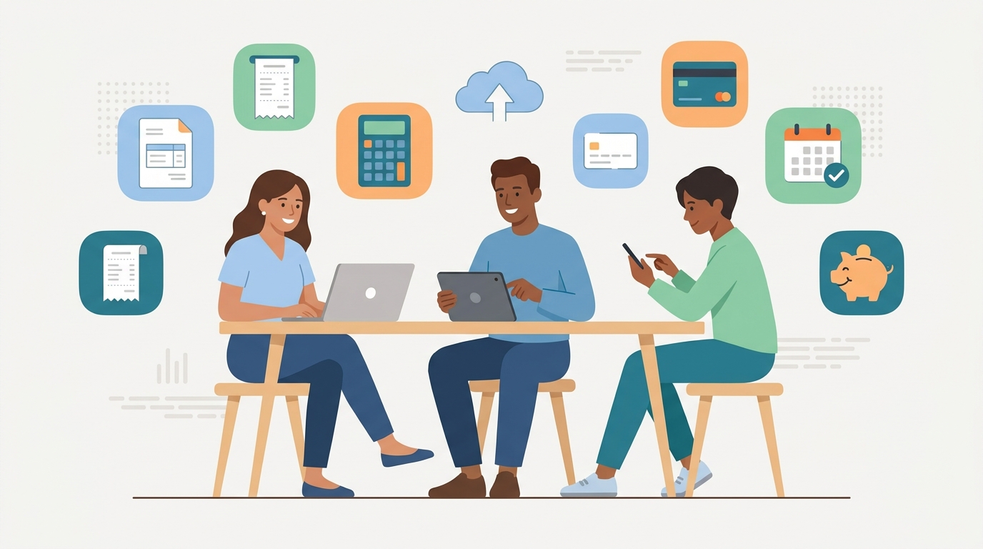 Small business owners using free digital tools